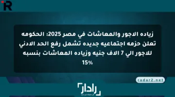 زيادة الأجور والمعاشات في مصر 2025: الحكومة تعلن حزمة اجتماعية جديدة تشمل رفع الحد الأدنى للأجور إلى 7 آلاف جنيه وزيادة المعاشات بنسبة 15%